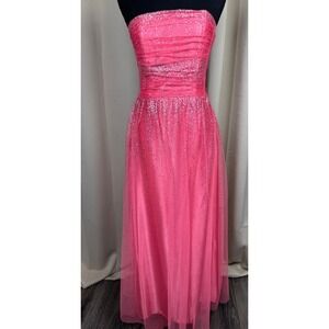 Vintage Y2K Jessica McClintock for Gunne Sax Pink Glitter Corset Prom Maxi Dress